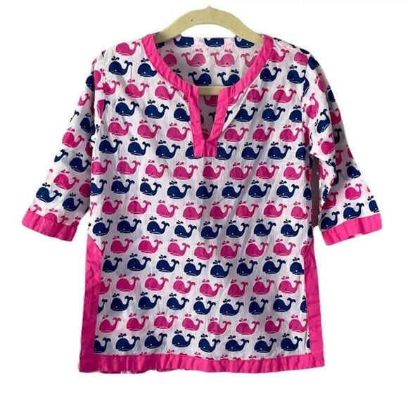 Pottery Barn Kids Blue /Pink Whale Print Swim Coverup Size 12-18 m - Picture 1 of 4